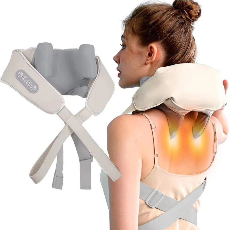 Wireless Neck & Shoulder Massager – Bionic Kneading + Low Heat (USB Rechargeable)