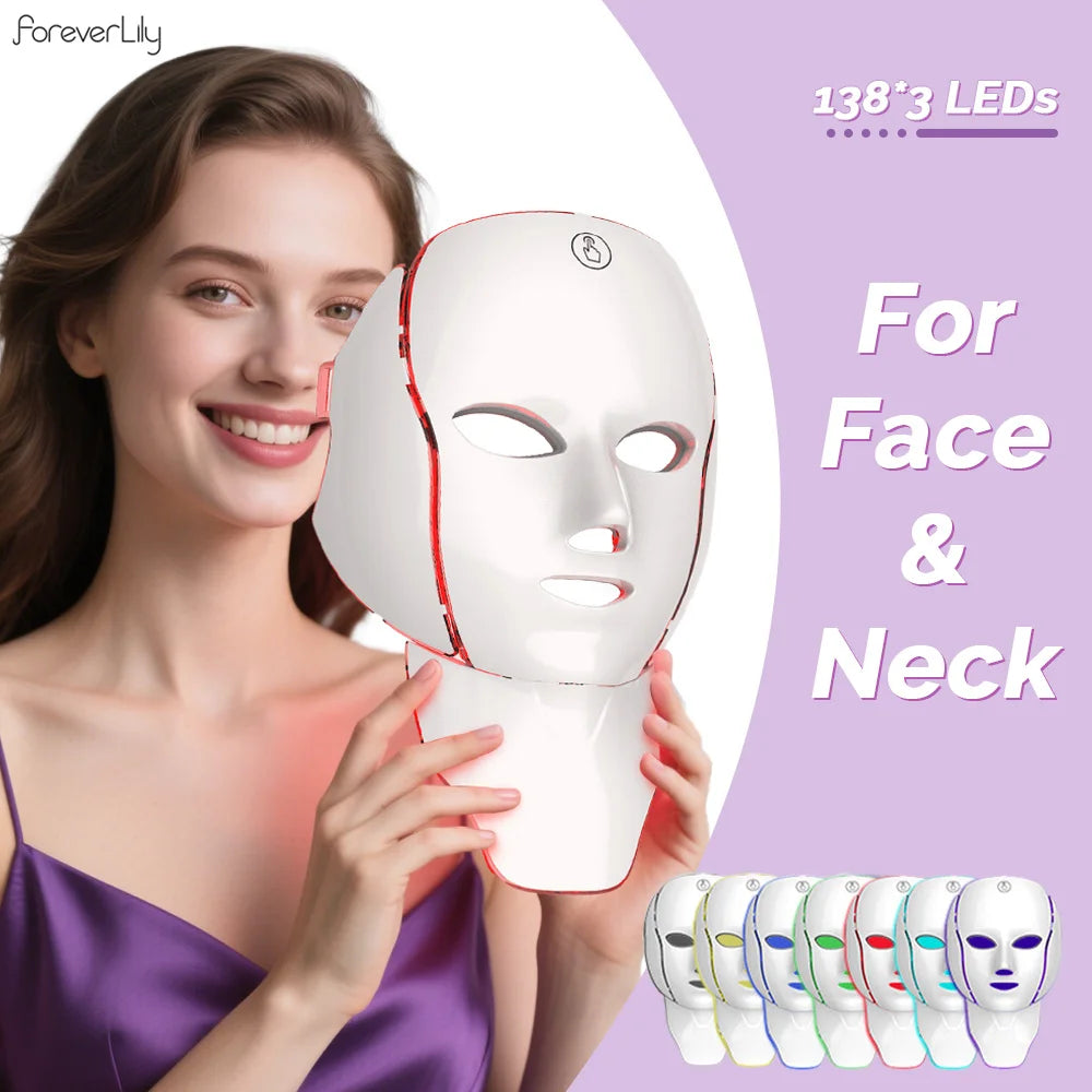 ForeverLily 7-Color LED Face & Neck Mask - Professional Skin Care at Home